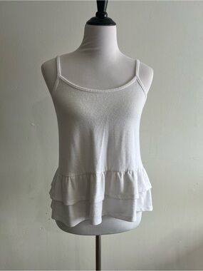 LOFT White Double Ruffle-Hem Camisole